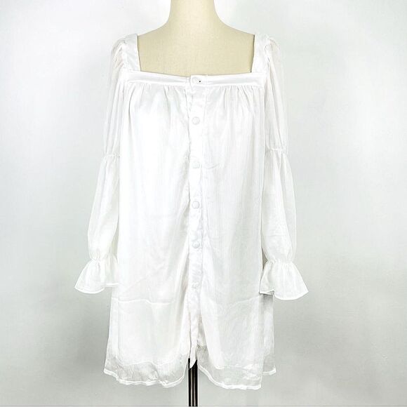 Long sleeve , off shoulder ,sheer Mini Dress S/M white. - Picture 1 of 6